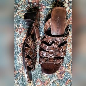 Cole Haan Dark Brown Braided Slide on Sandals with Chunky Heel size 7.5